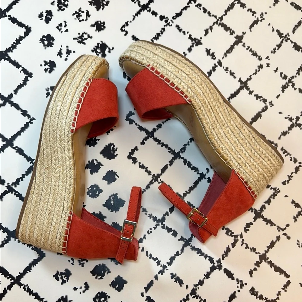 Kelly & Katie Women's Red Orange Platform Wedge Sandals - US Size 8.5 M - EUC